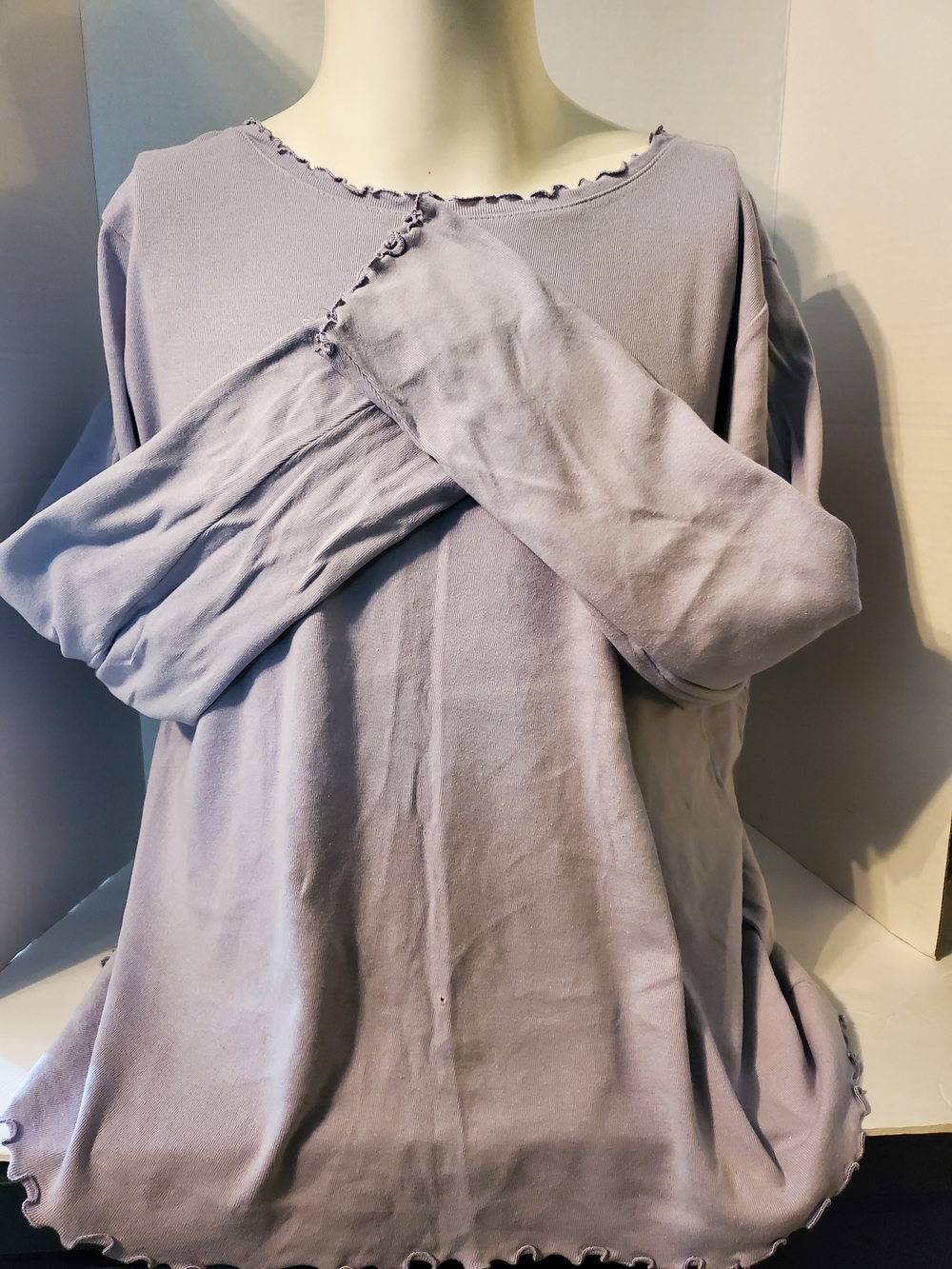 Basic Editions Light Lavender Long-Sleeve Ruffle-Edge Top - Picture 4 of 7